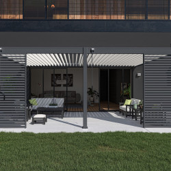 Pergola bioclimatique - Ombréa - adossée - 4x6M - Anthracite blanc - Version 2 - 400x600x258 cm - CHALET & JARDIN
