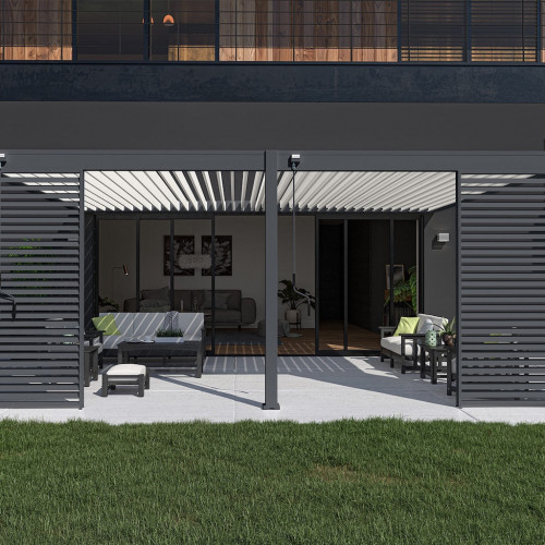 Pergola bioclimatique - Ombréa - adossée - 4x6M - Anthracite blanc - Version 2 - 400x600x258 cm - CHALET & JARDIN