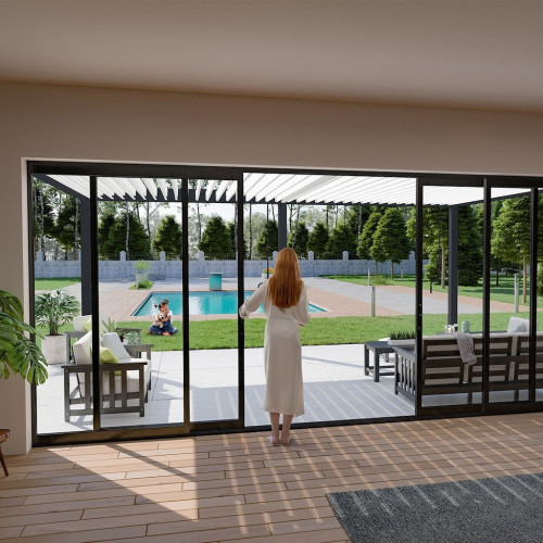 Pergola bioclimatique - Ombréa - adossée - 4x6M - Anthracite blanc - Version 2 - 400x600x258 cm - CHALET & JARDIN