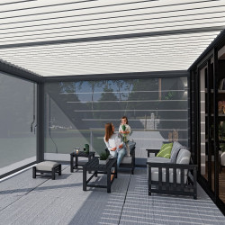 Pergola bioclimatique - Ombréa - adossée - 4x6M - Anthracite blanc - Version 2 - 400x600x258 cm - CHALET & JARDIN