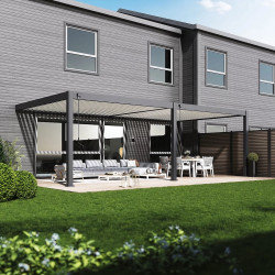 Pergola bioclimatique - Ombréa - adossée - 4x8M - Anthracite blanc - Version 2 - 400x800x258 cm de marque CHALET & JARDIN, référence: J9027900