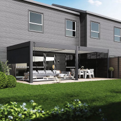 Pergola bioclimatique - Ombréa - adossée - 4x8M - Anthracite blanc - Version 2 - 400x800x258 cm - CHALET & JARDIN