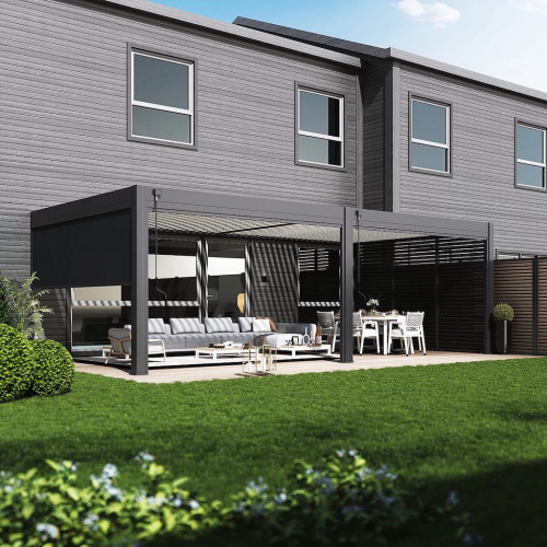 Pergola bioclimatique - Ombréa - adossée - 4x8M - Anthracite blanc - Version 2 - 400x800x258 cm - CHALET & JARDIN