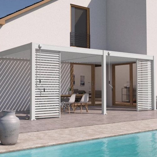 Pergola bioclimatique - Ombréa - adossée - 3x6M - Blanc - Version 2 - 300x600x258 cm - CHALET & JARDIN