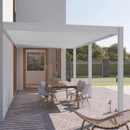Pergola bioclimatique - Ombréa - adossée - 3x6M - Blanc - Version 2 - 300x600x258 cm - CHALET & JARDIN