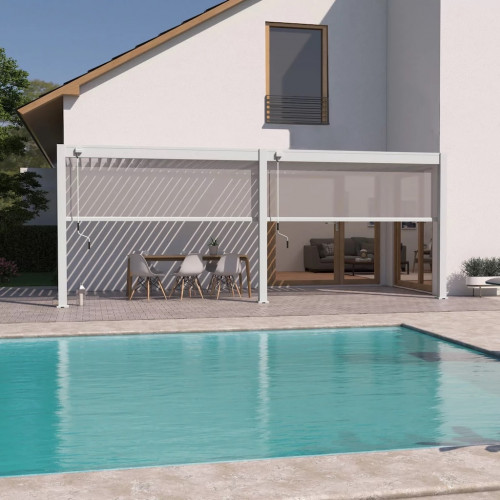 Pergola bioclimatique - Ombréa - adossée - 3x6M - Blanc - Version 2 - 300x600x258 cm - CHALET & JARDIN