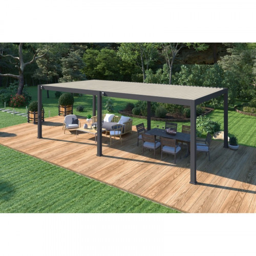 Pergola bioclimatique - Ombréa - autoportante - 4x8M - Anthracite blanc - ELMO - 400x800x258 cm - CHALET & JARDIN