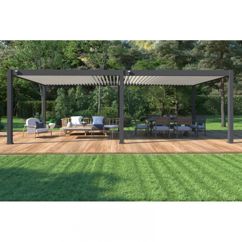 Pergola bioclimatique - Ombréa - autoportante - 4x8M - Anthracite blanc - ELMO - 400x800x258 cm - CHALET & JARDIN