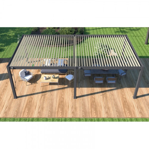 Pergola bioclimatique - Ombréa - autoportante - 4x8M - Anthracite blanc - ELMO - 400x800x258 cm - CHALET & JARDIN