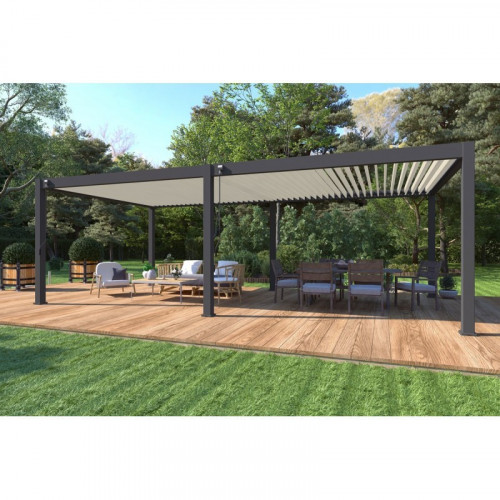Pergola bioclimatique - Ombréa - autoportante - 4x8M - Anthracite blanc - ELMO - 400x800x258 cm - CHALET & JARDIN