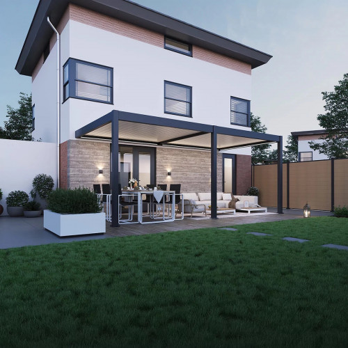 Pergola bioclimatique motorisée - Ombréa ELMO - adossée - 3x6M - Anthracite blanc - 300x600x258 cm - CHALET & JARDIN