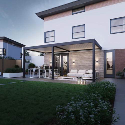 Pergola bioclimatique motorisée - Ombréa ELMO - adossée - 3x6M - Anthracite blanc - 300x600x258 cm - CHALET & JARDIN
