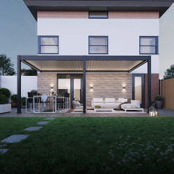Pergola bioclimatique motorisée - Ombréa ELMO - adossée - 3x6M - Anthracite blanc - 300x600x258 cm - CHALET & JARDIN