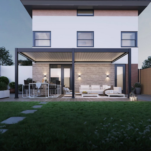Pergola bioclimatique motorisée - Ombréa ELMO - adossée - 3x6M - Anthracite blanc - 300x600x258 cm - CHALET & JARDIN