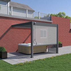Pergola bioclimatique Ombréa 2023 adossée alu 3x3M + 1 store 3M - Anthracite - VS - CHALET & JARDIN