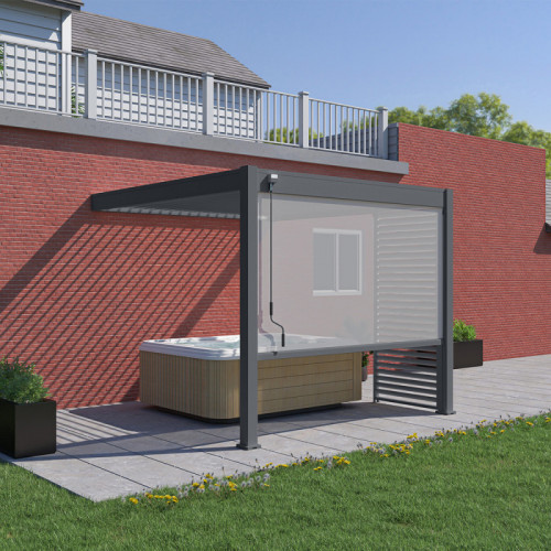 Pergola bioclimatique Ombréa 2023 adossée alu 3x3M + 1 store 3M - Anthracite - VS - CHALET & JARDIN