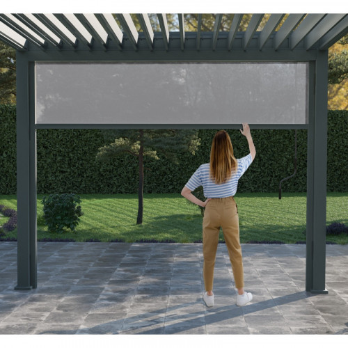 Pergola bioclimatique Ombréa 2023 adossée alu 3x3M + 1 store 3M - Anthracite - VS - CHALET & JARDIN