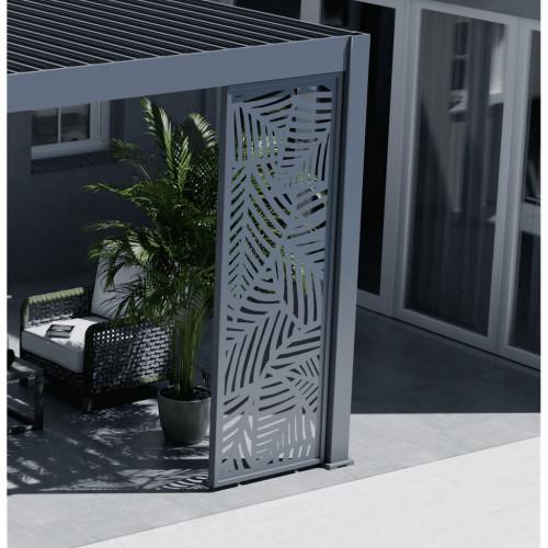 Panneau brise-vue - ventelles horizontales - 1M - Ombréa - Anthracite ventelles finition bois - CHALET & JARDIN