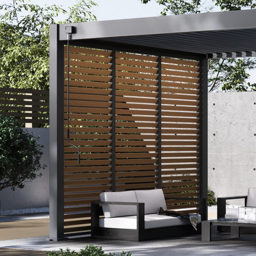 Panneau brise-vue - ventelles horizontales - 1M - Ombréa - Anthracite ventelles finition bois - CHALET & JARDIN