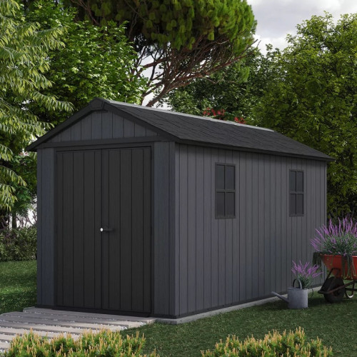 Abri de jardin résine imitation bois - 7,84 m² - NEWTON PLUS 7513 - avec plancher et fenêtres - CHALET & JARDIN
