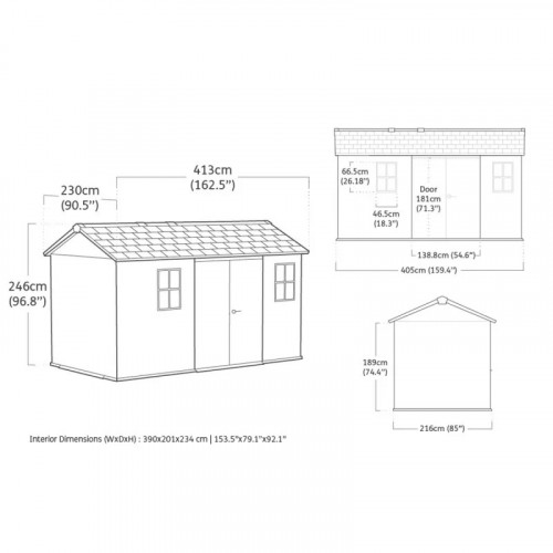 Abri de jardin de 7,84 m² - NEWTON PLUS 1375 - plancher robuste inclus - Anthracite - CHALET & JARDIN
