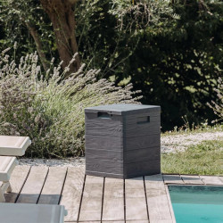Coffre de jardin 90L - WOODY'S - en résine effet bois - Anthracite de marque CHALET & JARDIN, référence: J9031600