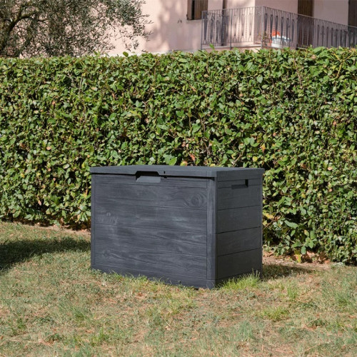 Coffre de jardin 160L en résine effet bois - WOODY'S - Anthracite - CHALET & JARDIN