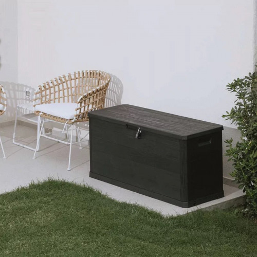 Coffre de jardin 280L en résine effet bois - WOODY'S - Anthracite - CHALET & JARDIN