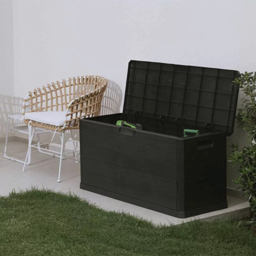 Coffre de jardin 280L en résine effet bois - WOODY'S - Anthracite - CHALET & JARDIN