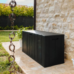 Coffre de jardin 270L en résine effet bois avec assise - BRAVO 270L - Anthracite - CHALET & JARDIN