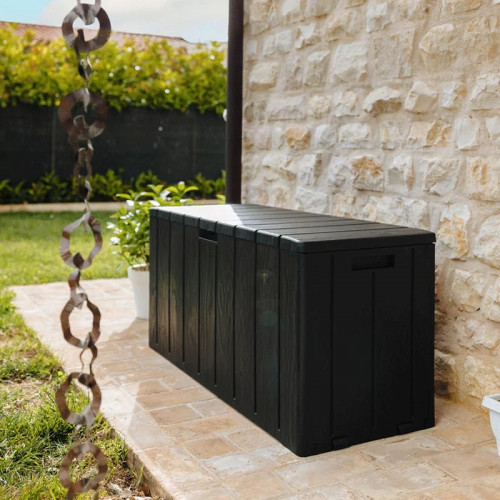 Coffre de jardin 270L en résine effet bois avec assise - BRAVO 270L - Anthracite - CHALET & JARDIN