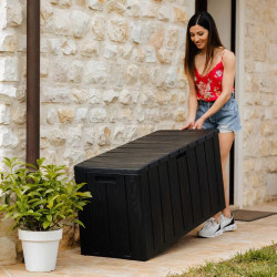 Coffre de jardin 270L en résine effet bois avec assise - BRAVO 270L - Anthracite - CHALET & JARDIN