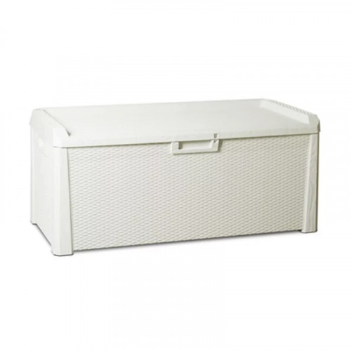 Coffre banc de jardin 550L - effet rotin en résine - SANTORINI PLUS - blanc - CHALET & JARDIN