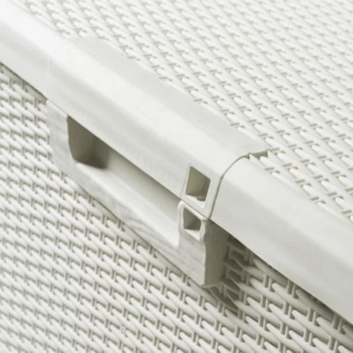 Coffre banc de jardin 550L - effet rotin en résine - SANTORINI PLUS - blanc - CHALET & JARDIN