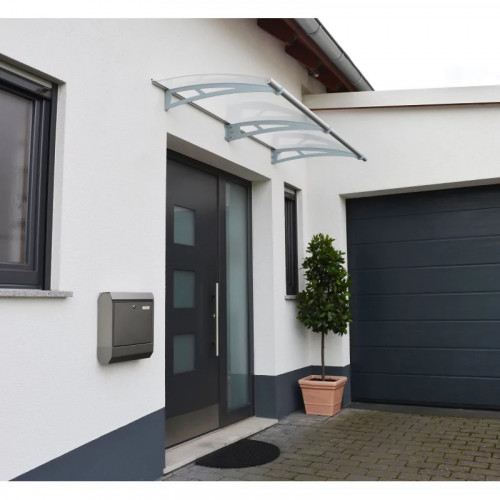 Marquise contemporaine aluminium et polycarbonate - FLORA - 205X92X16 - gris - CHALET & JARDIN