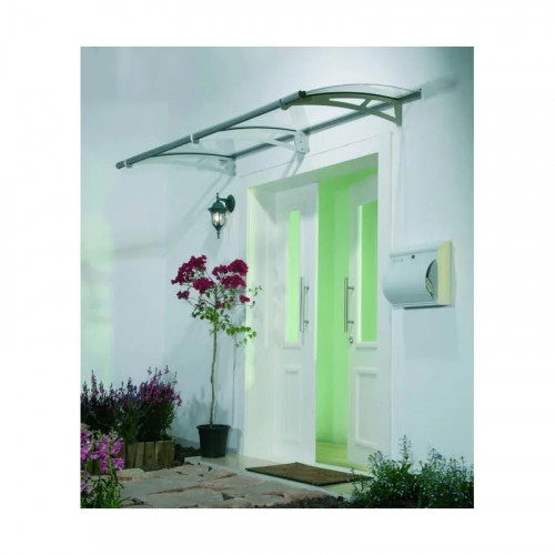 Marquise contemporaine aluminium et polycarbonate - FLORA - 205X92X16 - gris - CHALET & JARDIN