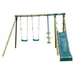 Portique bois avec balançoire, vis-à-vis et toboggan – COMANCHE – 330 x 260 x 230 cm de marque CHALET & JARDIN, référence: J9033900