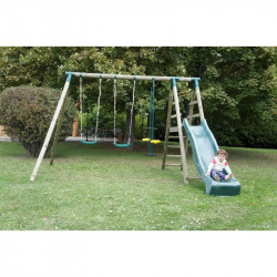 Portique bois avec balançoire, vis-à-vis et toboggan – COMANCHE – 330 x 260 x 230 cm - CHALET & JARDIN