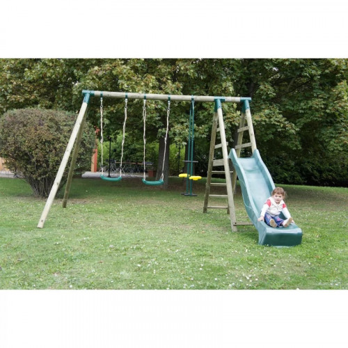 Portique bois avec balançoire, vis-à-vis et toboggan – COMANCHE – 330 x 260 x 230 cm - CHALET & JARDIN