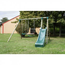 Portique bois avec balançoire, vis-à-vis et toboggan – COMANCHE – 330 x 260 x 230 cm - CHALET & JARDIN