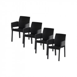Lot de 4 chaises de jardin empilables en résine noire avec accoudoirs de marque CHALET & JARDIN, référence: J9035100