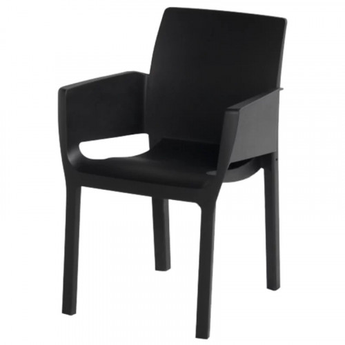 Lot de 4 chaises de jardin empilables en résine noire avec accoudoirs - CHALET & JARDIN