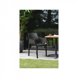 Lot de 4 chaises de jardin empilables en résine noire avec accoudoirs - CHALET & JARDIN