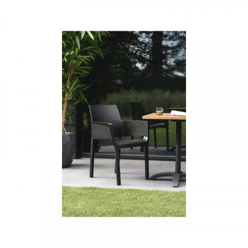 Lot de 4 chaises de jardin empilables en résine noire avec accoudoirs - CHALET & JARDIN