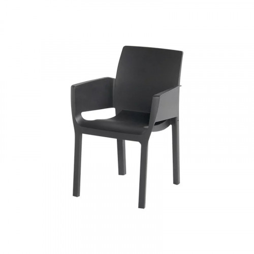 Lot de 4 chaises de jardin empilables en résine anthracite avec accoudoirs - CHALET & JARDIN