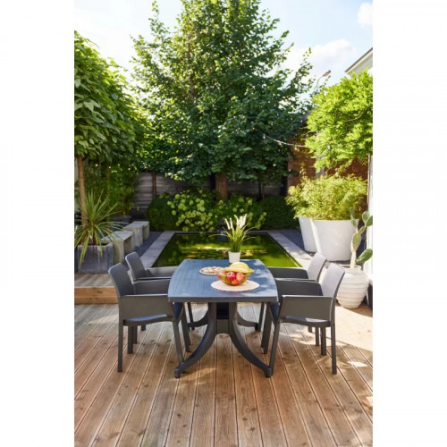 Lot de 4 chaises de jardin empilables en résine anthracite avec accoudoirs - CHALET & JARDIN