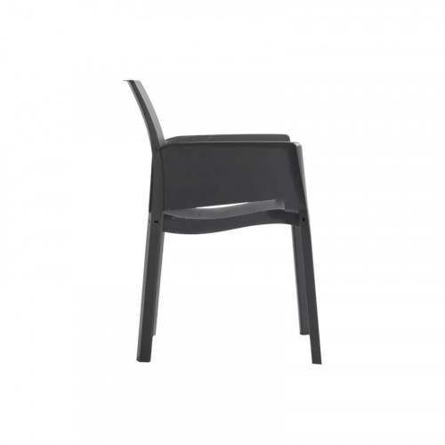 Lot de 4 chaises de jardin empilables en résine anthracite avec accoudoirs - CHALET & JARDIN