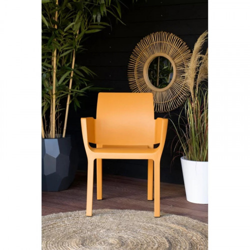 Lot de 4 chaises de jardin empilables en résine orange avec accoudoirs - CHALET & JARDIN