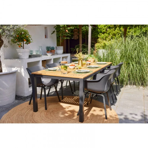 Grande table rectangulaire en eucalyptus et aluminium 220 x 100 cm - CHALET & JARDIN