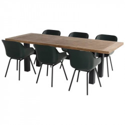 Table de jardin 240 cm en teck + 6 chaises en résine vertes de marque CHALET & JARDIN, référence: J9036100